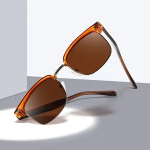 2024 yeni Vintage kare asetat güneş gözlüğü Unisex lüks yarım çerçeve TR90 polarize güneş gözlükleri