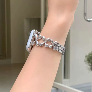 Correa de Metal de Acero Inoxidable con Trébol de Cuatro Hojas para Apple Watch Series Ultra 2 9 8 7 6 5 4 3 SE, Correa de <span class=keywords><strong>Reloj</strong></span> Brillante - Product Image 3