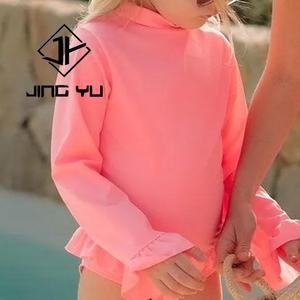 Maillot de bain fluorescent à manches longues à volants, protection UV, maillot de bain pour enfants, bikini personnalisé en nylon recyclé pour filles, vente chaude - Product Image 2