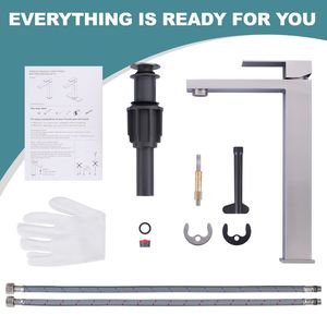Single Handle Tall Bathroom Basin Faucet with Pop up Drain and Supply Lines, <b>Brushed</b> Nickel Basin Sink Faucet - Product Image 6