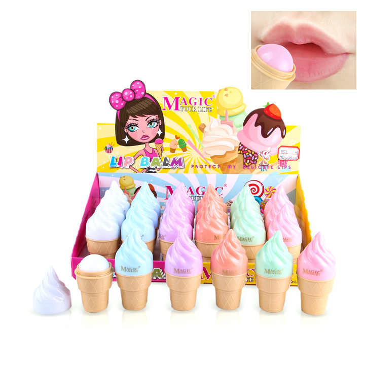 Custom Lip Balm Makeup Supplier Fast Dry Cute Plants Moist Ball Shape Organic Fruit Ice Cream Lip Balm