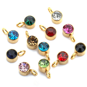 4mm Gold Plated Zircon Birthstone Pendant Round Charm DIY Jewelry Accessory - Product Image 1