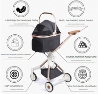 Poussette pliable portable pour animaux de compagnie avec fenêtre avant réglable et roues pivotantes à 360 degrés pour chiens et chats