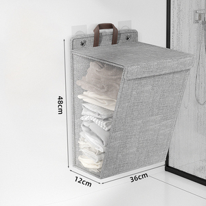 Cesta de lavandería colgante de pared de gran capacidad al por mayor, almacenamiento plegable con textura de lino y algodón para Arreglo de dormitorio en casa - Product Image 4