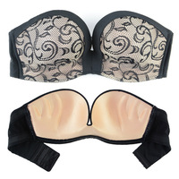 Soutien-gorge sexy en dentelle pour femmes adultes, sans bretelles, invisible, push-up, demi-bonnet, grande taille, sans armatures, respirant, écologique, antibactérien