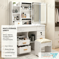 Ensemble de commode de chambre à coucher moderne de style italien, table de maquillage avec miroir réglable, en chêne massif et acier inoxydable, pliable