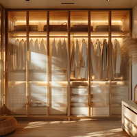 Dressing moderne sur mesure avec portes battantes, tiroirs de rangement et zones de suspension, fabriqué sur mesure avec support de dessin technique