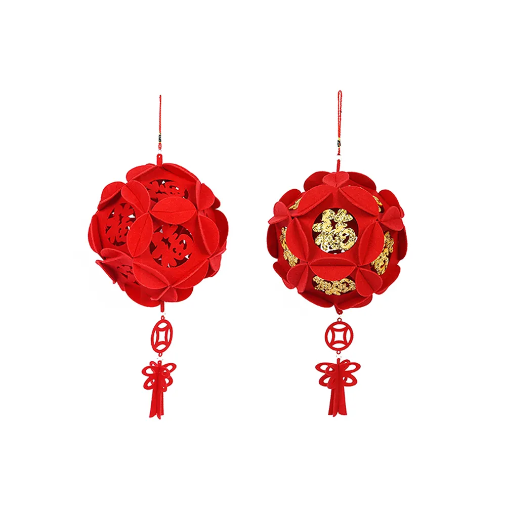 Chinese festival and celebration felt fabric lantern Chinese lucky red fu 3d puzzle lantern