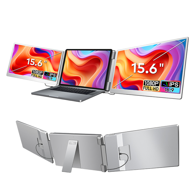 Portable Monitor for Laptop Dual Screen 15.6 Inch FHD IPS Triple Display Place on Desk Plug and Play for Business