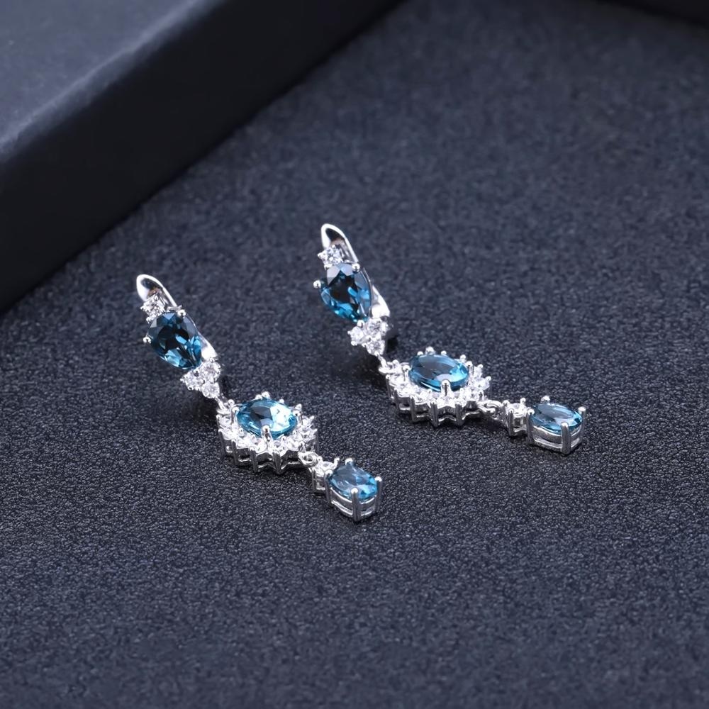 Simple Londres Topacio Azul piedra pendientes conjunto de joyas de plata de ley 925 declaración pendiente con CZ