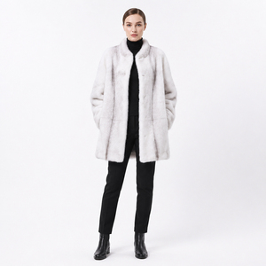 Exclusivo Abrigo de Visón Genuino Silver Cross para Mujer, Corte Regular, Botón Único, Invierno, Liso, Teñido, Casual, Cortavientos - Product Image 3