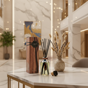 Aikun OEM ODM 100ml Wood Grain Box Lavender Wheat MMB Natural Clear Round Glass Reed <b>Diffuser</b> <b>Aroma</b> Gift Set For Villa Table - Product Image 1