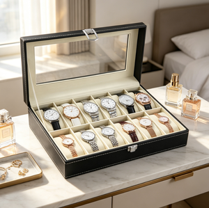 Boîte de présentation de montres de luxe, étui de rangement en cuir pour 12 montres avec fenêtre transparente, boîte organisatrice pour collectionneur de montres-bracelets - Product Image 5