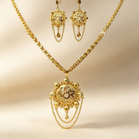 Parure de bijoux africains plaqué or 24 carats sans plomb, collier à pendentif rond ajouré et boucles d'oreilles à pampilles, bijoux de mariage de Dubaï