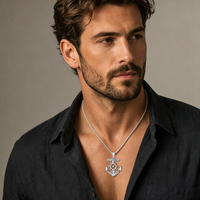 Collier Pendentif Ancrage Nautique Vintage Personnalisé en Acier Inoxydable 316L, Bijou Sculpté Style Pirate Biker Punk, Argent Vieilli