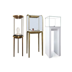 Ensemble de mobilier de présentation complet en acier inoxydable or rose sur mesure, présentoir mural pour sacs à <span class=keywords><strong>main</strong></span> + vitrine à bijoux en verre - Product Image 3