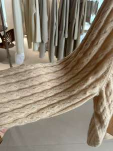 ODM 12GG Women's Casual Style Beige Breathable Round Neck <b>Cable</b> <b>Knitted</b> <b>Sweater</b> with Front Logo Position - Product Image 3