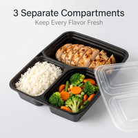 Boîte alimentaire jetable en PP pour restaurant, 3 compartiments, avec couvercle transparent, boîte à lunch en plastique pour livraison de repas