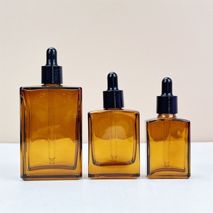Stock 30ml 50ml 100ml Shiny Amber Brown Glass Rectangle Square <b>Dropper</b> <b>Bottle</b> with Black <b>Dropper</b> Cap - Product Image 1