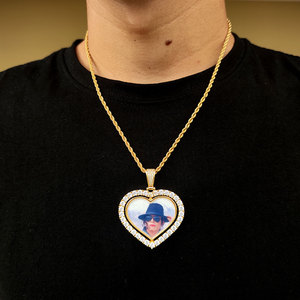 Collar <span class=keywords><strong>con</strong></span> Colgante de Medallón Personalizado en Forma de <span class=keywords><strong>Corazón</strong></span> <span class=keywords><strong>con</strong></span> Foto, Doble Cara, <span class=keywords><strong>con</strong></span> Cadena de Tenis de 4mm y Circonita, Joyería Hip Hop - Product Image 6