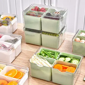 Grosir plastik 4 pak kotak penyimpan buah Organizer kulkas sayuran segar wadah penyimpanan kulkas dengan pembagi