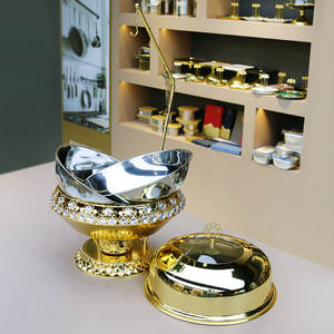 Luxe diamantdesign gouden ronde 8L catering chafing dish voedselwarmerset met hangend deksel voedselwarmapparaat - Product Image 2