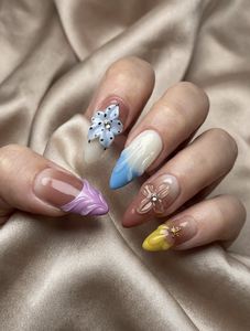 Ongles Press-on Faits Main 10 Pièces Personnalisables Courts Amande Fleur 3D Bordure Française Transparente Ongles <span class=keywords><strong>de</strong></span> Luxe Relevés - Product Image 2