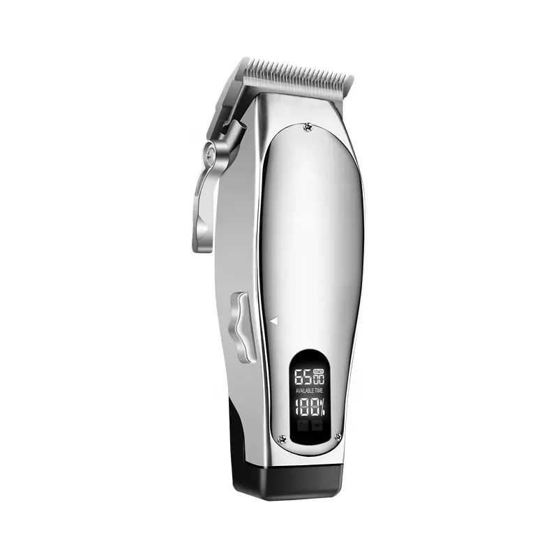 Vendita calda della fabbrica argento metallo professionale barbiere taglierina tagliatrice di capelli Cordless LCD tagliacapelli Trimmer ricaricabile