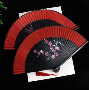 Abanico de mano de seda chino para mujeres y niñas, estilo japonés impreso de bambú, estilo de flor Popular, abanicos de mano plegables encantadores, recuerdo de fiesta - Product Image 1