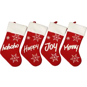 Offre Spéciale bas de noël rouge blanc chaussettes de noël bottes vente en gros décorations de noël personnalisées