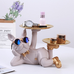 Creatives Sculpture Bulldog Key Storage Ornament Tray Storage Home Decoration Desktop Decoration Resin Craft