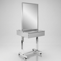 Station de coiffure mobile en acier inoxydable avec miroir, tiroir et supports pour outils de coiffure