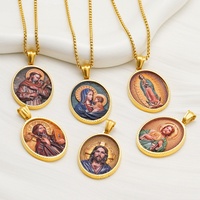 Collier pendentif effet camée Lincy Jésus Vierge Marie pour l'Église catholique, plaqué or 18 carats PVD, bijoux fantaisie, vente en gros