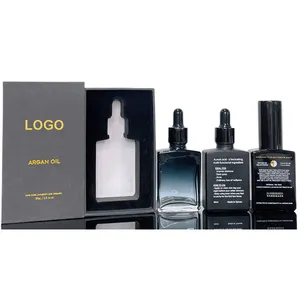Custom printing 30ml 50ml rectangle serum dropper bottle 1oz black square oil dropper bottle with paper box packaging