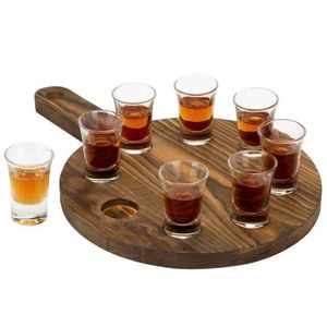 Mu Yujia Wooden Serving Tray Round With Handle Solid Wood Drink Tray For Bar Counter Use - Product Image 1