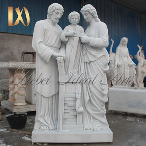 Statue de la Sainte Famille en marbre blanc sculptée à la main, taille réelle, sculpture religieuse catholique pour la décoration de l'autel de l'église - Product Image 3