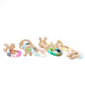 Jouet de dentition en bois personnalisé pour bébé éléphant avec perles en silicone souple jouet de dentition - Product Image 2