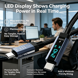 Câble USB4 Type-C vers Type-C 240W PD Charge Rapide 40 Gbps 8K60Hz Affichage LED Tressé en Nylon pour Ordinateur Portable et Téléphone - Product Image 2