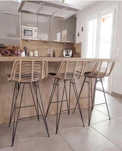 Silla Alta de <span class=keywords><strong>Cocina</strong></span> de Madera para Comedor, Bar y Restaurante, Taburete de Ratán con Respaldo Alto, Estilo Moderno y Sencillo, Popular de Fábrica y de Gran Venta - Product Image 4