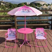 Conjunto de Mesa y Sillas Plegables para Niños, Moderno, para Exteriores, con Sombrilla Extraíble, Mini Parasol para Camping, Jardín, Playa, Patio, Acero Inoxidable