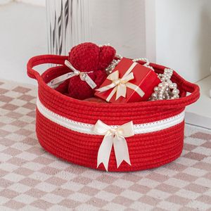 Panier-cadeau de la Saint-Valentin, panier de rangement vide en corde tressée, panier pour enfants avec nœud, paniers en corde de coton pour jouets, chats et chiens - Product Image 4