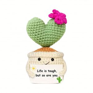 Handmade Crochet Cactus Plush Plant Gift with Encouragement Card Desk <b>Decor</b> Home Office Decoration for Friends Lover Party - Product Image 1