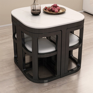 Luxury Solid Wood 4-Seater Dining Table Set Modern Home <strong>Kitchen</strong> Furniture with Foldable <strong>Folding</strong> Design 4 <strong>Chairs</strong> for Small Spaces - Product Image 2