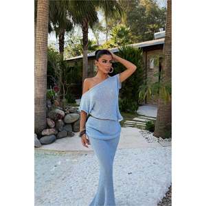 ชุดเซ็ต 2 ชิ้น สีฟ้า รุ่นใหม่ล่าสุด กางเกงขาสั้นเหนือเข่าพร้อมเสื้อสำหรับฤดูใบไม้ร่วง - Product Image 4