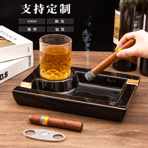 Cendrier carré en céramique haut de gamme noir avec bordure dorée pour fumer des cigares, décoration d'intérieur, cadeau - Product Image 2