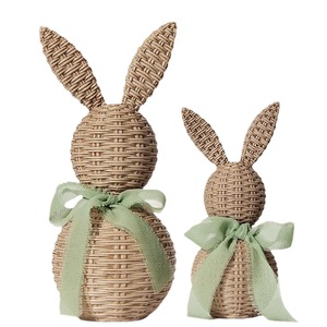 <b>Easter</b> Rabbit Decorations 2Pcs Plastic Woven Style Rustic Home Desktop <b>Ornaments</b> For Living Room - Product Image 3