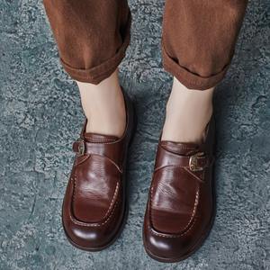 Zapatos de Verano con Estilo Británico, Hechos a Mano, Parte Superior de PU, Cierre con Cordones, Hebilla Ajustable, Punta Abierta, Tacón Bajo, Diseño de Boca Profunda - Product Image 2