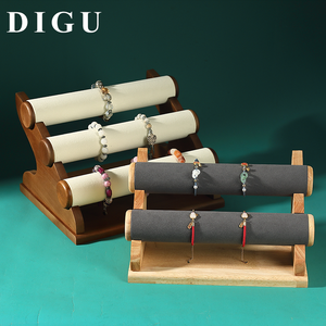 DIGU bracciale <span class=keywords><strong>in</strong></span> <span class=keywords><strong>legno</strong></span> staccabile a mano stand <span class=keywords><strong>in</strong></span> microfibra 3 Tier orologio porta gioielli Retro espositore per Expo - Product Image 1