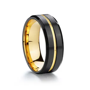 Großhandel Custom Titan Schmuck Edelstahl Ring 18 Karat vergoldet Ehering Wolfram karbid Männer Ringe