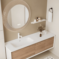 Meuble de salle de bain en contreplaqué de haute qualité, style moderne, avec vasque intégrée et miroir LED, éclairage de meuble de salle de bain